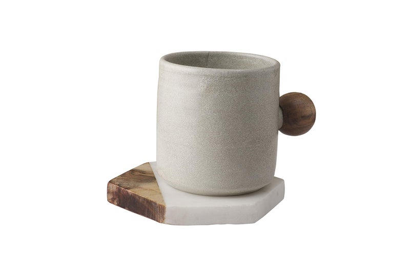GoCraft Marble & Mango Wood Coasters - Set of 4 Handcrafted Geometric White Marble Coasters for Drinks, Wine Glasses, Beverages, Cocktails & Bar Glassware, Elegant Home Decor & Bar Accessories - Image 3